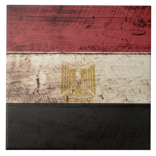 Egypt Flag on Old Wood Grain Tile (Front)