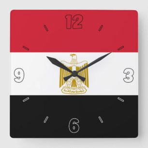 Egypt Flag Red Black White Numbers Patriotic Square Wall Clock