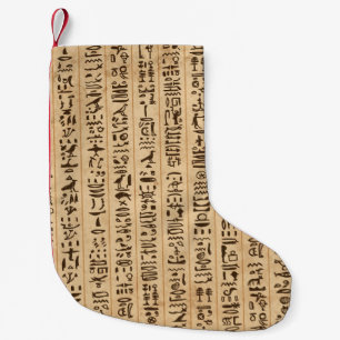 Egypt hieroglyphs, grunge seamless pattern small christmas stocking