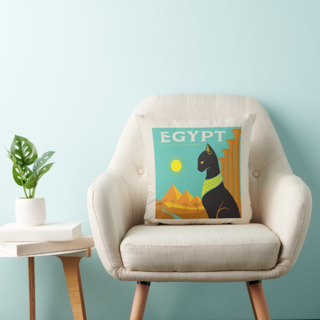 Egypt | Land of  Feline Royalty Throw Pillow (Chair)