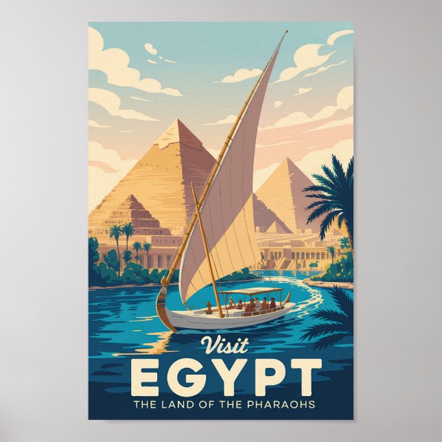 Egypt Pyramid Illustration Travel Art Vintage Poster (Front)