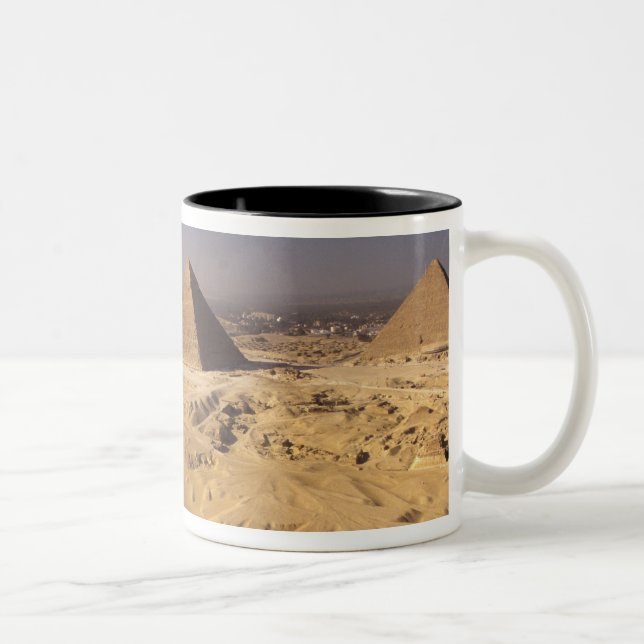 Egypt, Pyramids at Giza, Khafre, Khufu, Menkaure Two-Tone Coffee Mug (Right)