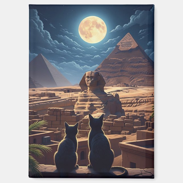 Egypt Sphinx Pyramids of Giza Cats Magnet (Front)