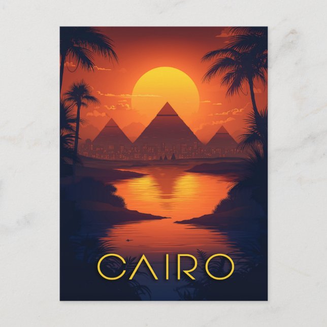 Egypt Sunset: Pyramids and Nile River Postcard (Front)