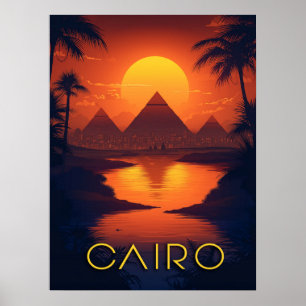 Egypt Sunset: Pyramids and Nile River Poster