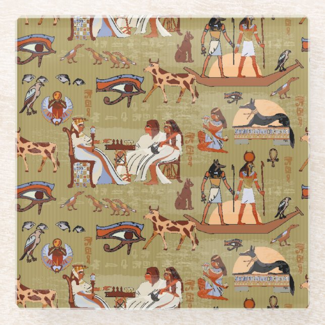 Egypt | Symbols Pattern Glass Coaster (Front)