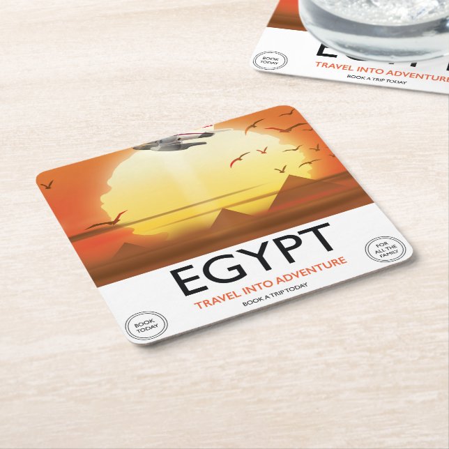 Egypt "Travel into Adventure" Square Paper Coaster (Angled)