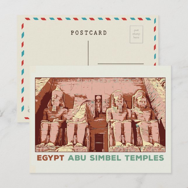 Égypte, temples d'Abu Simbel illustration Carte po (Devant / Derrière)