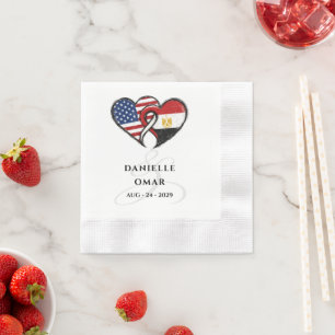 Egyptian American Heart Flags Wedding Welcome Napkin