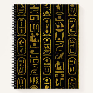 Egyptian Ancient Gold hieroglyphs on black Notebook