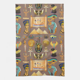 Egyptian Ancient Hieroglyphic Pattern Symbol Kitchen Towel