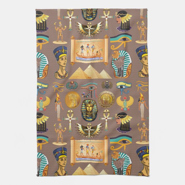 Egyptian Ancient Hieroglyphic Pattern Symbol Kitchen Towel (Vertical)