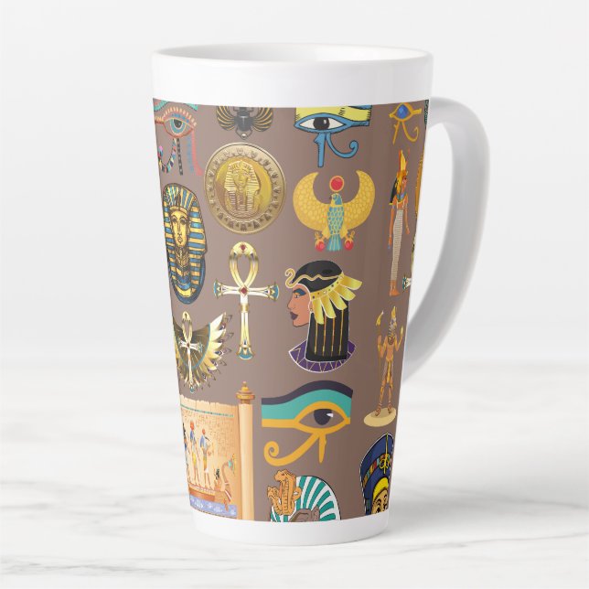 Egyptian Ancient Hieroglyphic Pattern Symbol Latte Mug (Right Angle)