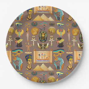 Egyptian Ancient Hieroglyphic Pattern Symbol Paper Plate