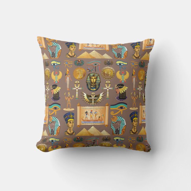 Egyptian Ancient Hieroglyphic Pattern Symbol Throw Pillow (Front)