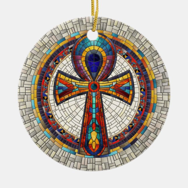 Egyptian Ankh Cross -Mosaic Art Ceramic Ornament (Front)