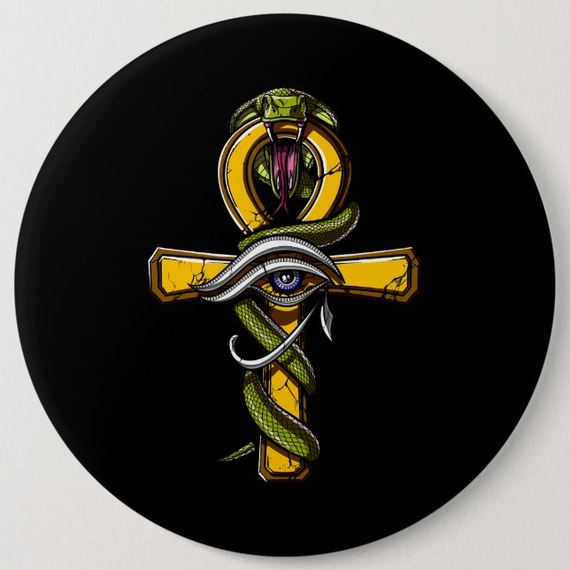 Egyptian Ankh Eye Of Horus Ancient Serpent Symbol 6 Inch Round Button (Front)