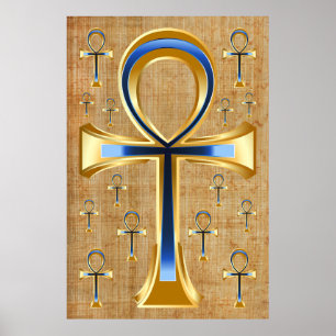 Egyptian Ankh - Gold and Blue Design Poster