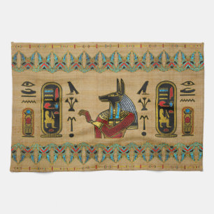 Egyptian Anubis Ornament on papyrus Kitchen Towel