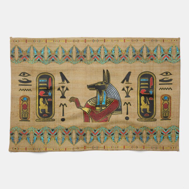 Egyptian Anubis Ornament on papyrus Kitchen Towel (Horizontal)