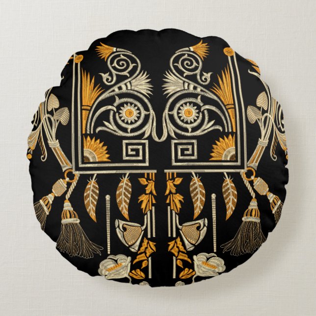 Egyptian art traditional gold border create hand m round pillow (Front)