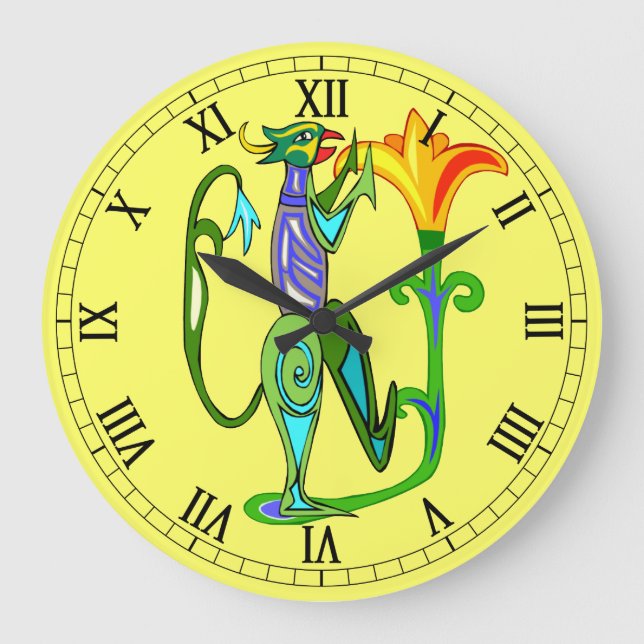 Egyptian Art With Lotus Flower Roman Numeral Clock (Front)