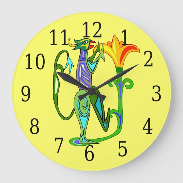 Egyptian Art With Lotus Flower Round Clock (Front)