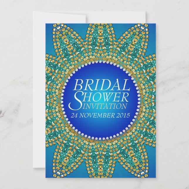 Egyptian Blue Teal Gold Star Bridal Shower Invitation (Front)
