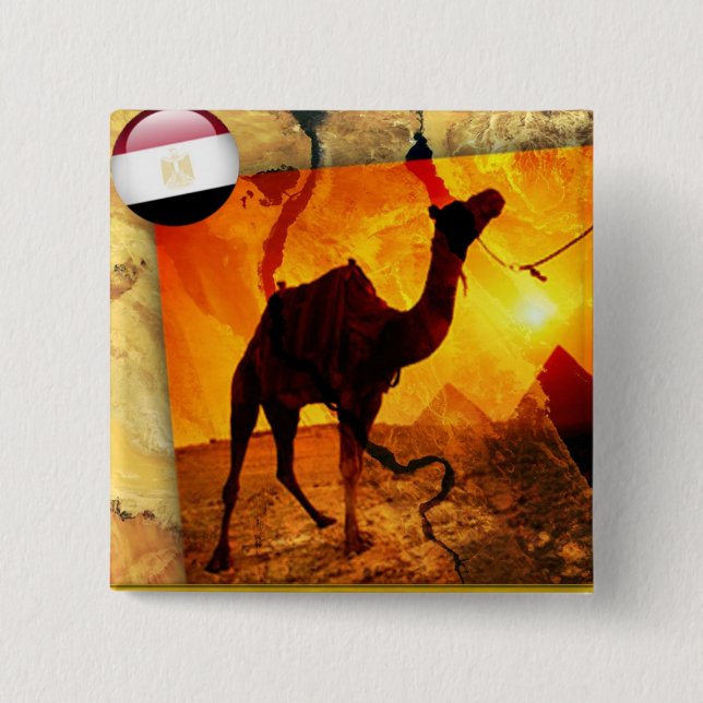 Egyptian camel 2 inch square button (Front)