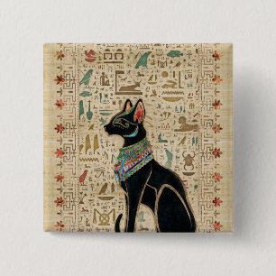 Egyptian Cat - Bastet on papyrus 2 Inch Square Button