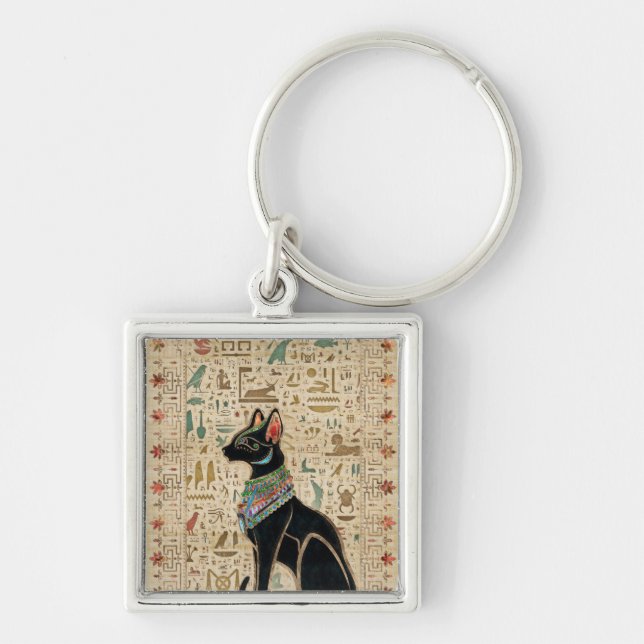 Egyptian Cat - Bastet on papyrus Keychain (Front)