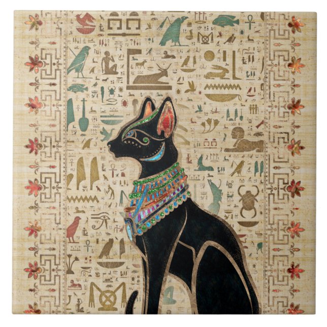 Egyptian Cat - Bastet on papyrus Tile (Front)