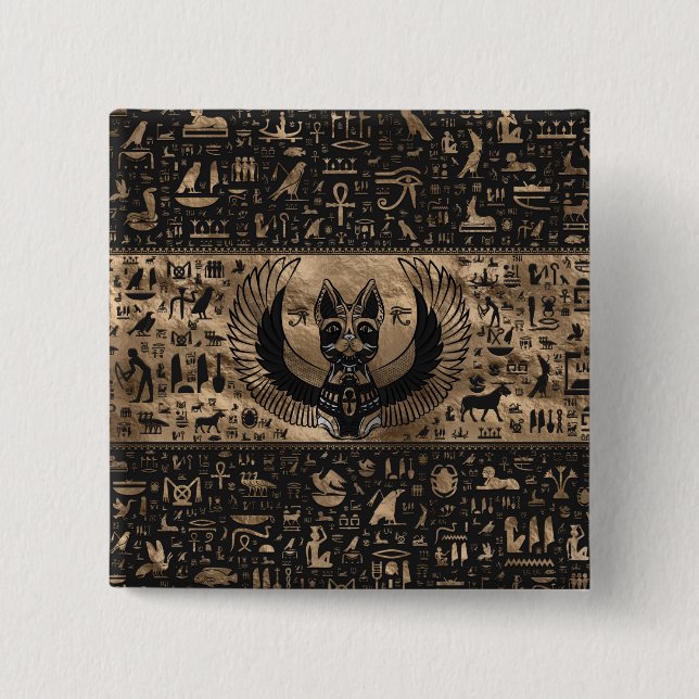 Egyptian Cat Goddess Bastet 2 Inch Square Button (Front)