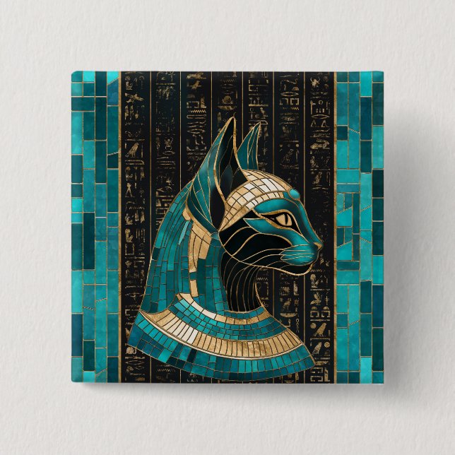 Egyptian Cat Goddess Bastet -Mosaic Art 2 Inch Square Button (Front)