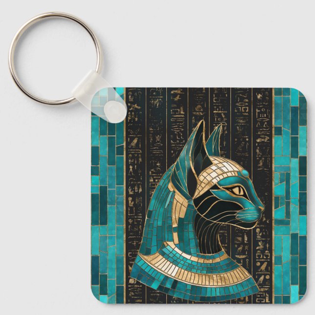Egyptian Cat Goddess Bastet -Mosaic Art Keychain (Front)