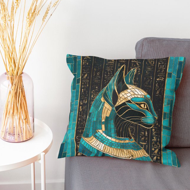 Egyptian Cat Goddess Bastet -Mosaic Art Throw Pillow (Creator Uploaded)