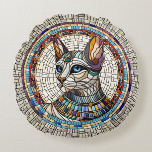 Egyptian Cat -Mosaic Art Round Pillow