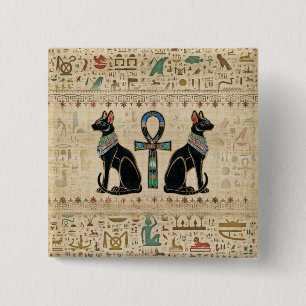 Egyptian Cats and ankh cross 2 Inch Square Button
