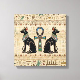 Egyptian Cats and ankh cross Canvas Print