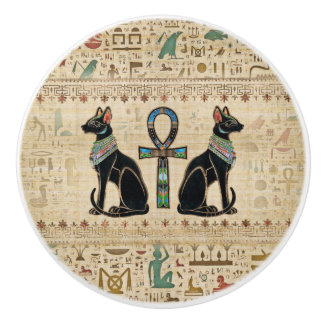 Egyptian Cats and ankh cross Ceramic Knob