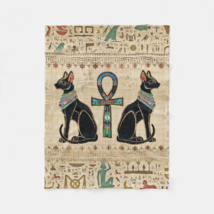 Egyptian Cats and ankh cross Fleece Blanket