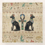 Egyptian Cats and ankh cross Glass Coaster<br><div class="desc">Egyptian Cats and ankh cross</div>