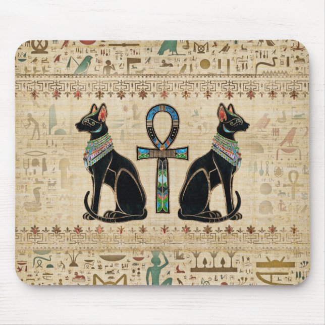 Egyptian Cats and ankh cross Mouse Pad (Front)