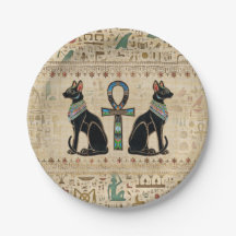 Egyptian Cats and ankh cross Paper Plate
