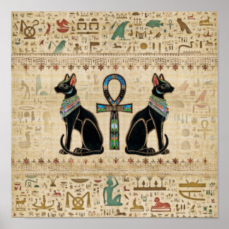 Egyptian Cats and ankh cross Poster