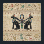 Egyptian Cats and ankh cross Square Wall Clock<br><div class="desc">Egyptian Cats and ankh cross</div>
