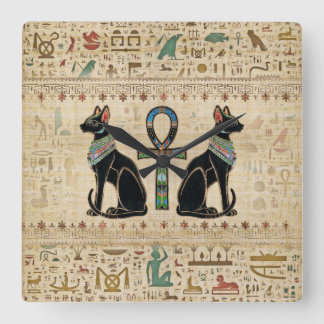 Egyptian Cats and ankh cross Square Wall Clock