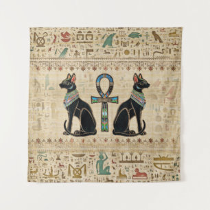 Egyptian Cats and ankh cross Tapestry