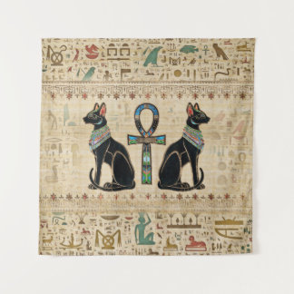 Egyptian Cats and ankh cross Tapestry