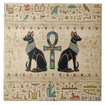Egyptian Cats and ankh cross Tile<br><div class="desc">Egyptian Cats and ankh cross</div>